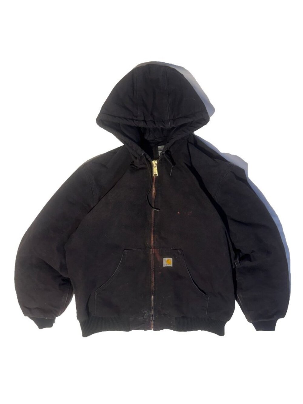Carhartt Active Jacket Mens Medium Black Good Loose Fit OJ0140 Canvas Hooded